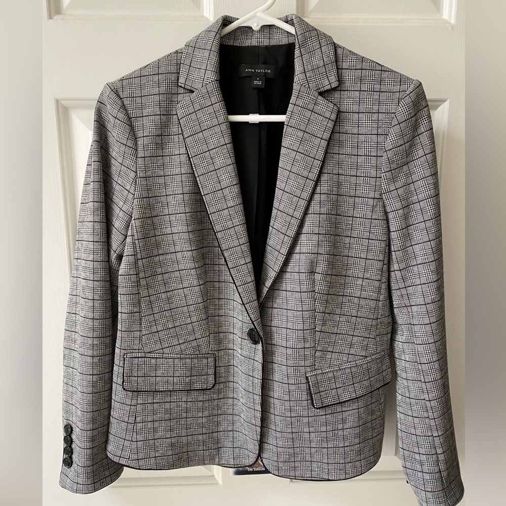 Ann Taylor black and white plaid blazer